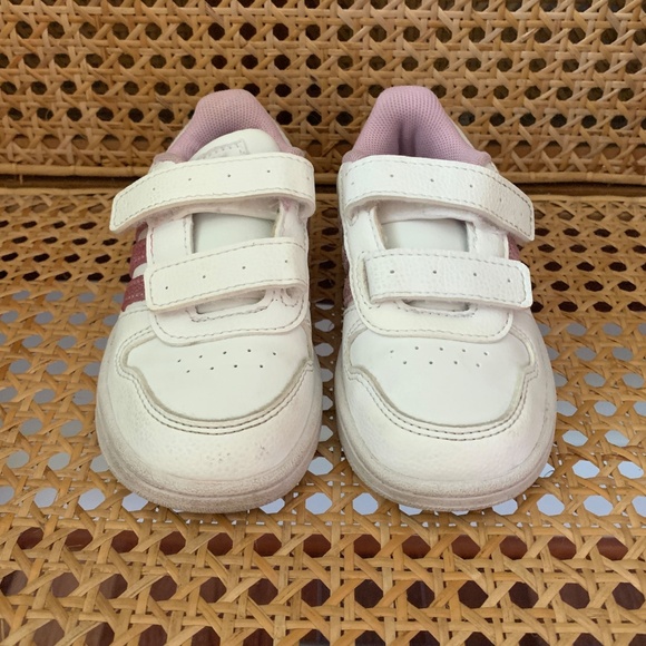Adidas Kids Hoops 2.0 Sneakers White Pink Velcro 7K - Picture 6 of 6